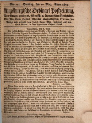 Augsburgische Ordinari Postzeitung von Staats-, gelehrten, historisch- u. ökonomischen Neuigkeiten (Augsburger Postzeitung) Dienstag 10. Mai 1803