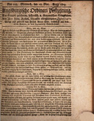 Augsburgische Ordinari Postzeitung von Staats-, gelehrten, historisch- u. ökonomischen Neuigkeiten (Augsburger Postzeitung) Mittwoch 18. Mai 1803