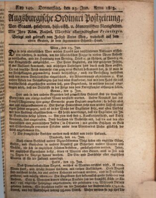 Augsburgische Ordinari Postzeitung von Staats-, gelehrten, historisch- u. ökonomischen Neuigkeiten (Augsburger Postzeitung) Donnerstag 23. Juni 1803