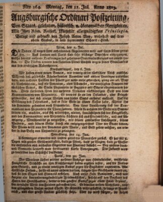 Augsburgische Ordinari Postzeitung von Staats-, gelehrten, historisch- u. ökonomischen Neuigkeiten (Augsburger Postzeitung) Montag 11. Juli 1803