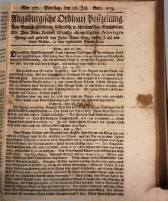 Augsburgische Ordinari Postzeitung von Staats-, gelehrten, historisch- u. ökonomischen Neuigkeiten (Augsburger Postzeitung) Dienstag 26. Juli 1803