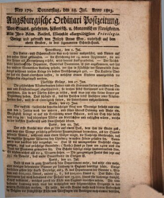 Augsburgische Ordinari Postzeitung von Staats-, gelehrten, historisch- u. ökonomischen Neuigkeiten (Augsburger Postzeitung) Donnerstag 28. Juli 1803