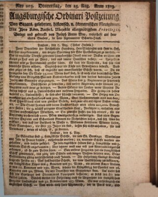 Augsburgische Ordinari Postzeitung von Staats-, gelehrten, historisch- u. ökonomischen Neuigkeiten (Augsburger Postzeitung) Donnerstag 25. August 1803