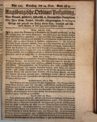 Augsburgische Ordinari Postzeitung von Staats-, gelehrten, historisch- u. ökonomischen Neuigkeiten (Augsburger Postzeitung) Samstag 24. September 1803