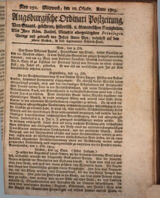 Augsburgische Ordinari Postzeitung von Staats-, gelehrten, historisch- u. ökonomischen Neuigkeiten (Augsburger Postzeitung) Mittwoch 19. Oktober 1803