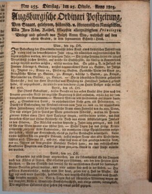 Augsburgische Ordinari Postzeitung von Staats-, gelehrten, historisch- u. ökonomischen Neuigkeiten (Augsburger Postzeitung) Dienstag 25. Oktober 1803