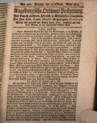 Augsburgische Ordinari Postzeitung von Staats-, gelehrten, historisch- u. ökonomischen Neuigkeiten (Augsburger Postzeitung) Freitag 28. Oktober 1803