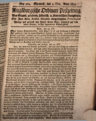 Augsburgische Ordinari Postzeitung von Staats-, gelehrten, historisch- u. ökonomischen Neuigkeiten (Augsburger Postzeitung) Mittwoch 2. November 1803