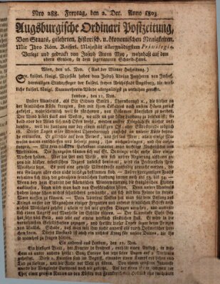 Augsburgische Ordinari Postzeitung von Staats-, gelehrten, historisch- u. ökonomischen Neuigkeiten (Augsburger Postzeitung) Freitag 2. Dezember 1803