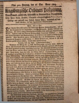 Augsburgische Ordinari Postzeitung von Staats-, gelehrten, historisch- u. ökonomischen Neuigkeiten (Augsburger Postzeitung) Freitag 16. Dezember 1803