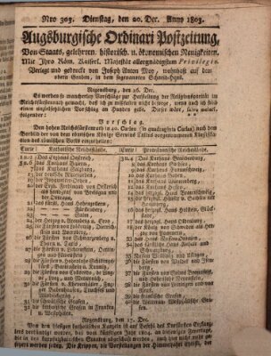 Augsburgische Ordinari Postzeitung von Staats-, gelehrten, historisch- u. ökonomischen Neuigkeiten (Augsburger Postzeitung) Dienstag 20. Dezember 1803