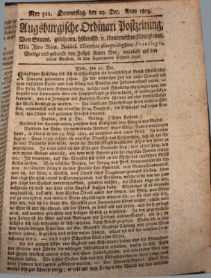 Augsburgische Ordinari Postzeitung von Staats-, gelehrten, historisch- u. ökonomischen Neuigkeiten (Augsburger Postzeitung) Donnerstag 29. Dezember 1803