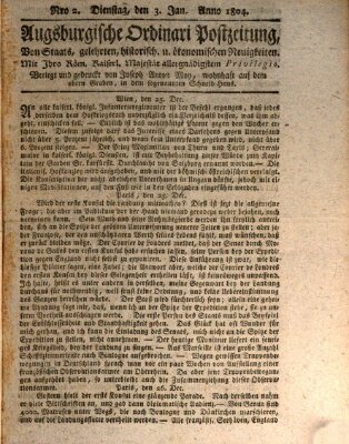 Augsburgische Ordinari Postzeitung von Staats-, gelehrten, historisch- u. ökonomischen Neuigkeiten (Augsburger Postzeitung) Dienstag 3. Januar 1804