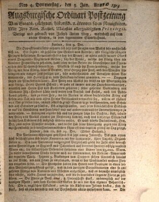 Augsburgische Ordinari Postzeitung von Staats-, gelehrten, historisch- u. ökonomischen Neuigkeiten (Augsburger Postzeitung) Donnerstag 5. Januar 1804