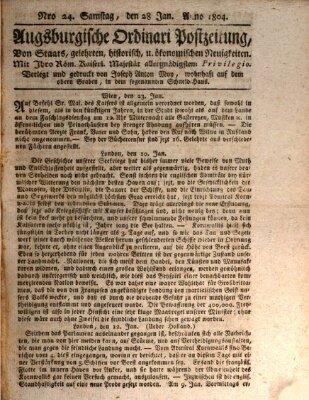 Augsburgische Ordinari Postzeitung von Staats-, gelehrten, historisch- u. ökonomischen Neuigkeiten (Augsburger Postzeitung) Samstag 28. Januar 1804