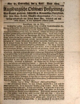 Augsburgische Ordinari Postzeitung von Staats-, gelehrten, historisch- u. ökonomischen Neuigkeiten (Augsburger Postzeitung) Donnerstag 5. April 1804