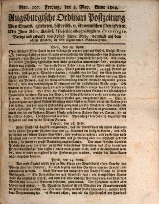 Augsburgische Ordinari Postzeitung von Staats-, gelehrten, historisch- u. ökonomischen Neuigkeiten (Augsburger Postzeitung) Freitag 4. Mai 1804