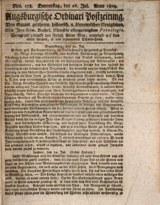 Augsburgische Ordinari Postzeitung von Staats-, gelehrten, historisch- u. ökonomischen Neuigkeiten (Augsburger Postzeitung) Donnerstag 26. Juli 1804