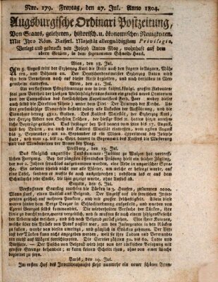 Augsburgische Ordinari Postzeitung von Staats-, gelehrten, historisch- u. ökonomischen Neuigkeiten (Augsburger Postzeitung) Freitag 27. Juli 1804