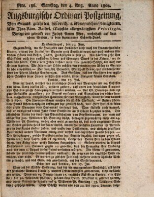 Augsburgische Ordinari Postzeitung von Staats-, gelehrten, historisch- u. ökonomischen Neuigkeiten (Augsburger Postzeitung) Samstag 4. August 1804