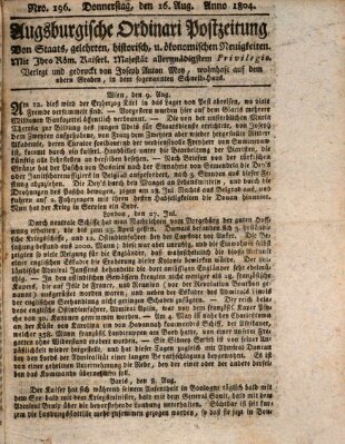 Augsburgische Ordinari Postzeitung von Staats-, gelehrten, historisch- u. ökonomischen Neuigkeiten (Augsburger Postzeitung) Donnerstag 16. August 1804