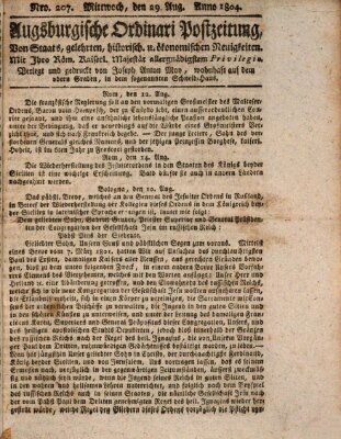 Augsburgische Ordinari Postzeitung von Staats-, gelehrten, historisch- u. ökonomischen Neuigkeiten (Augsburger Postzeitung) Mittwoch 29. August 1804