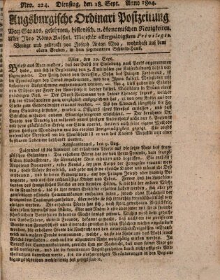 Augsburgische Ordinari Postzeitung von Staats-, gelehrten, historisch- u. ökonomischen Neuigkeiten (Augsburger Postzeitung) Freitag 28. September 1804