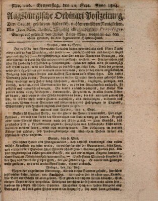 Augsburgische Ordinari Postzeitung von Staats-, gelehrten, historisch- u. ökonomischen Neuigkeiten (Augsburger Postzeitung) Donnerstag 20. September 1804