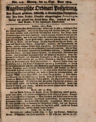 Augsburgische Ordinari Postzeitung von Staats-, gelehrten, historisch- u. ökonomischen Neuigkeiten (Augsburger Postzeitung) Montag 24. September 1804