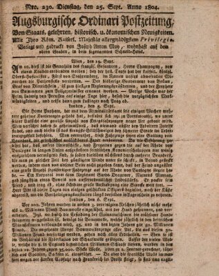 Augsburgische Ordinari Postzeitung von Staats-, gelehrten, historisch- u. ökonomischen Neuigkeiten (Augsburger Postzeitung) Dienstag 25. September 1804