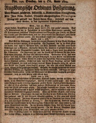 Augsburgische Ordinari Postzeitung von Staats-, gelehrten, historisch- u. ökonomischen Neuigkeiten (Augsburger Postzeitung) Dienstag 9. Oktober 1804