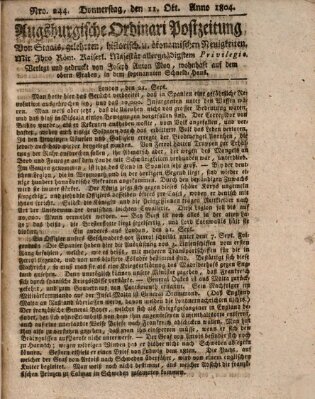 Augsburgische Ordinari Postzeitung von Staats-, gelehrten, historisch- u. ökonomischen Neuigkeiten (Augsburger Postzeitung) Donnerstag 11. Oktober 1804