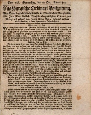 Augsburgische Ordinari Postzeitung von Staats-, gelehrten, historisch- u. ökonomischen Neuigkeiten (Augsburger Postzeitung) Donnerstag 25. Oktober 1804