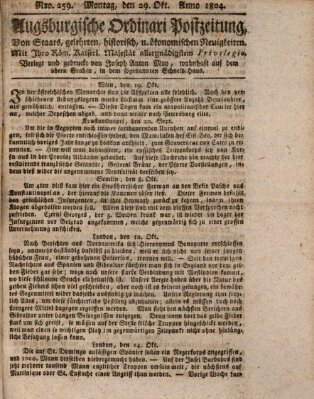 Augsburgische Ordinari Postzeitung von Staats-, gelehrten, historisch- u. ökonomischen Neuigkeiten (Augsburger Postzeitung) Montag 29. Oktober 1804