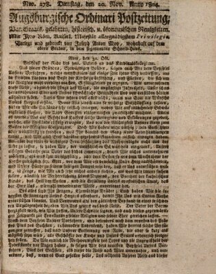 Augsburgische Ordinari Postzeitung von Staats-, gelehrten, historisch- u. ökonomischen Neuigkeiten (Augsburger Postzeitung) Dienstag 20. November 1804