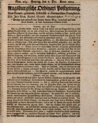 Augsburgische Ordinari Postzeitung von Staats-, gelehrten, historisch- u. ökonomischen Neuigkeiten (Augsburger Postzeitung) Freitag 7. Dezember 1804