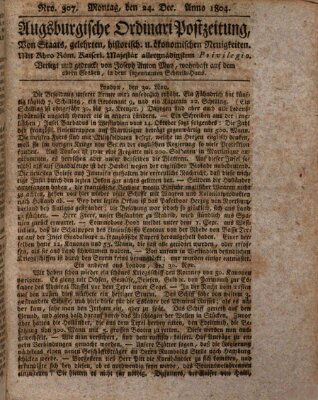 Augsburgische Ordinari Postzeitung von Staats-, gelehrten, historisch- u. ökonomischen Neuigkeiten (Augsburger Postzeitung) Montag 24. Dezember 1804