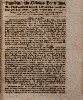 Augsburgische Ordinari Postzeitung von Staats-, gelehrten, historisch- u. ökonomischen Neuigkeiten (Augsburger Postzeitung) Donnerstag 27. Dezember 1804