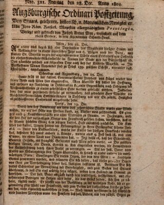 Augsburgische Ordinari Postzeitung von Staats-, gelehrten, historisch- u. ökonomischen Neuigkeiten (Augsburger Postzeitung) Freitag 28. Dezember 1804