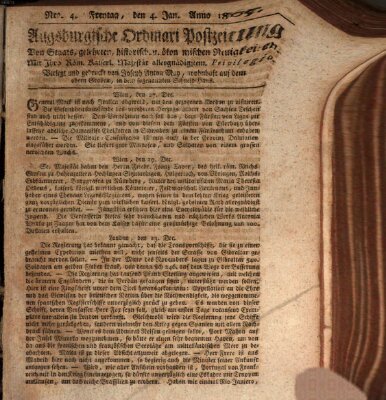 Augsburgische Ordinari Postzeitung von Staats-, gelehrten, historisch- u. ökonomischen Neuigkeiten (Augsburger Postzeitung) Freitag 4. Januar 1805