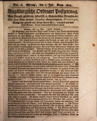 Augsburgische Ordinari Postzeitung von Staats-, gelehrten, historisch- u. ökonomischen Neuigkeiten (Augsburger Postzeitung) Montag 7. Januar 1805