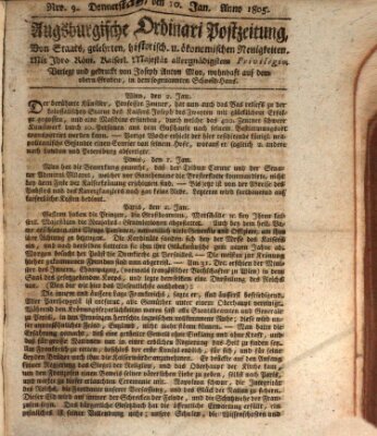 Augsburgische Ordinari Postzeitung von Staats-, gelehrten, historisch- u. ökonomischen Neuigkeiten (Augsburger Postzeitung) Donnerstag 10. Januar 1805