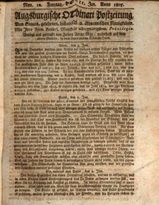 Augsburgische Ordinari Postzeitung von Staats-, gelehrten, historisch- u. ökonomischen Neuigkeiten (Augsburger Postzeitung) Freitag 11. Januar 1805