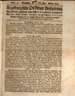 Augsburgische Ordinari Postzeitung von Staats-, gelehrten, historisch- u. ökonomischen Neuigkeiten (Augsburger Postzeitung) Samstag 12. Januar 1805