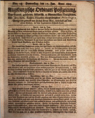 Augsburgische Ordinari Postzeitung von Staats-, gelehrten, historisch- u. ökonomischen Neuigkeiten (Augsburger Postzeitung) Donnerstag 17. Januar 1805