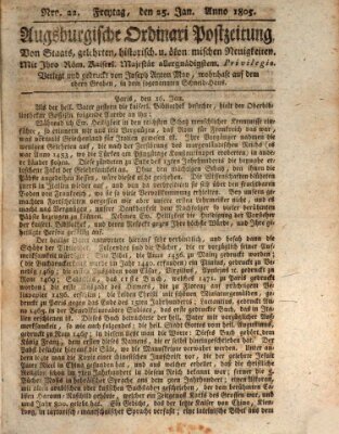 Augsburgische Ordinari Postzeitung von Staats-, gelehrten, historisch- u. ökonomischen Neuigkeiten (Augsburger Postzeitung) Freitag 25. Januar 1805