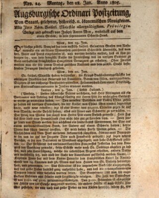 Augsburgische Ordinari Postzeitung von Staats-, gelehrten, historisch- u. ökonomischen Neuigkeiten (Augsburger Postzeitung) Montag 28. Januar 1805