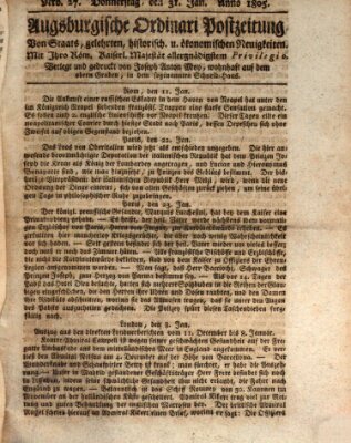 Augsburgische Ordinari Postzeitung von Staats-, gelehrten, historisch- u. ökonomischen Neuigkeiten (Augsburger Postzeitung) Donnerstag 31. Januar 1805