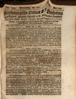 Augsburgische Ordinari Postzeitung von Staats-, gelehrten, historisch- u. ökonomischen Neuigkeiten (Augsburger Postzeitung) Donnerstag 21. Februar 1805