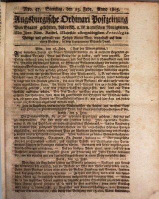 Augsburgische Ordinari Postzeitung von Staats-, gelehrten, historisch- u. ökonomischen Neuigkeiten (Augsburger Postzeitung) Samstag 23. Februar 1805